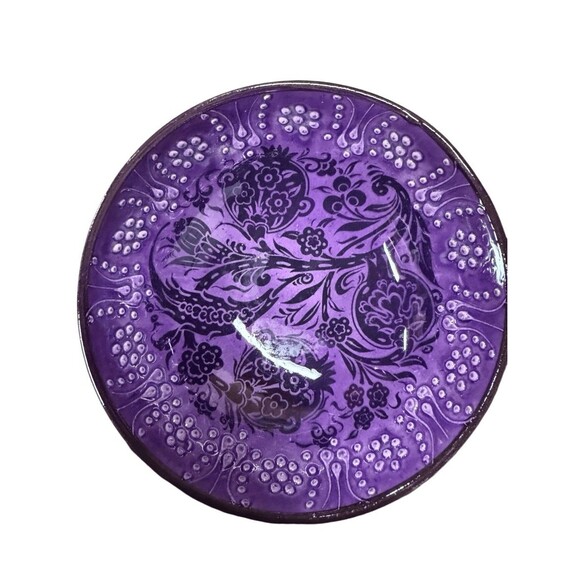 Handmade Ceramic Bowls - Set of 2 Hand painted Turkish Pottery Purple Black - Picture 5 of 12